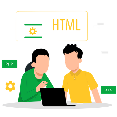Equipe de desenvolvedores HTML trabalhando juntos  Ilustração