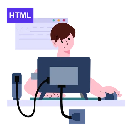 HTML programmer doing web developing  Illustration