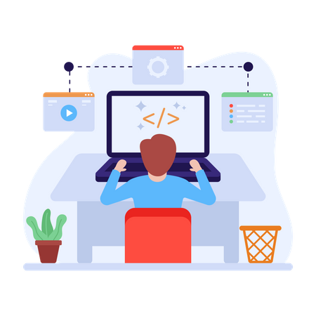 HTML programmer doing web developing  Illustration