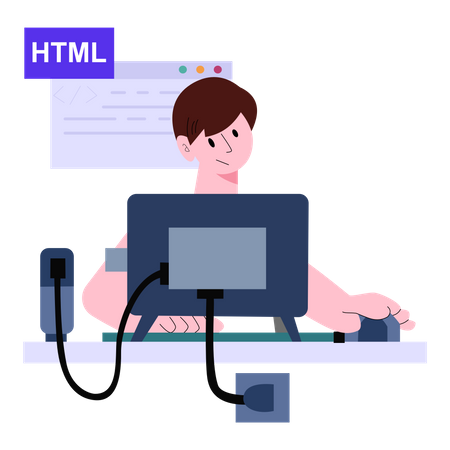 HTML programmer doing web developing  Illustration