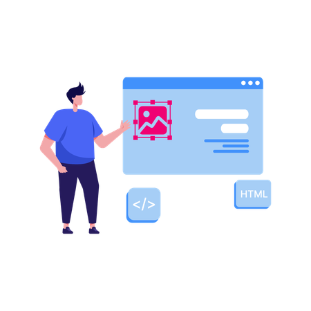 HTML programmer working on front end  Illustration
