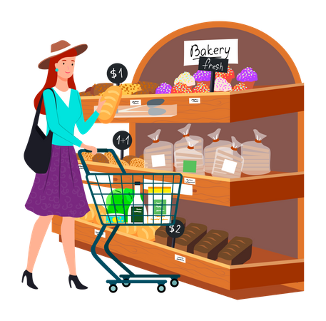 Hübsche Frau beim Lebensmitteleinkauf  Illustration