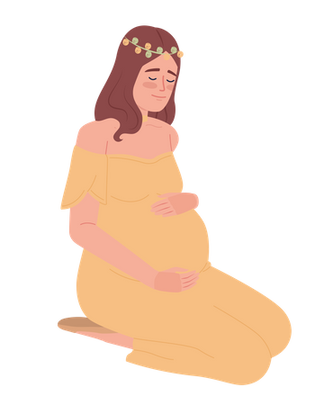 Hübsche schwangere Dame mit Blumenkrone  Illustration