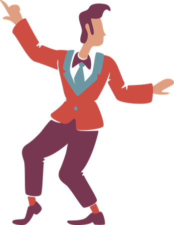 Hübscher Kerl im roten Blazer mit erhobener Hand  Illustration