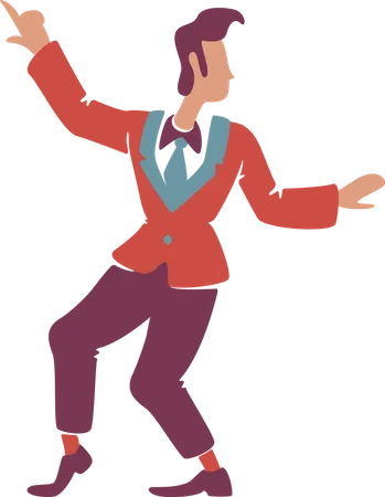 Hübscher Kerl im roten Blazer mit erhobener Hand  Illustration