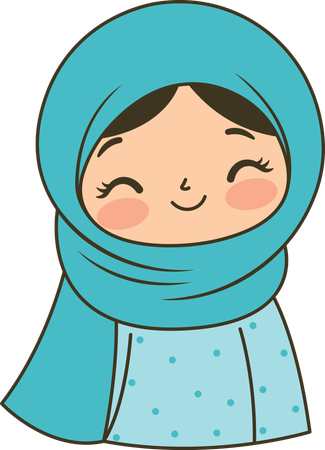 Hübsches muslimisches Mädchen trägt blaue Hijab und lächelt  Illustration