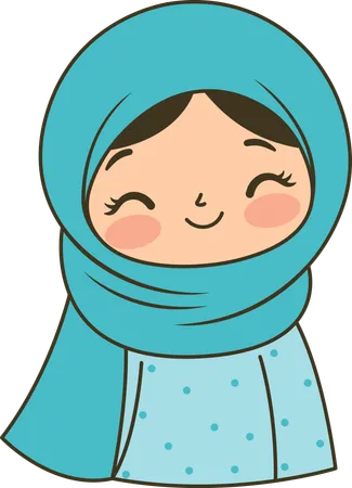 Hübsches muslimisches Mädchen trägt blaue Hijab und lächelt  Illustration