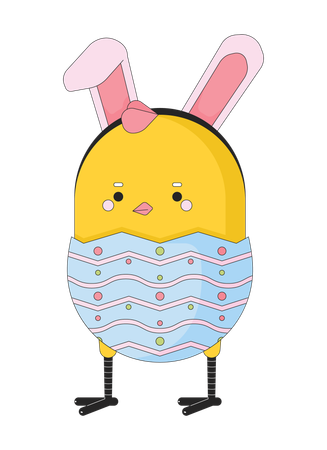 Huevo de pollito de Pascua con orejas de conejo  Ilustración