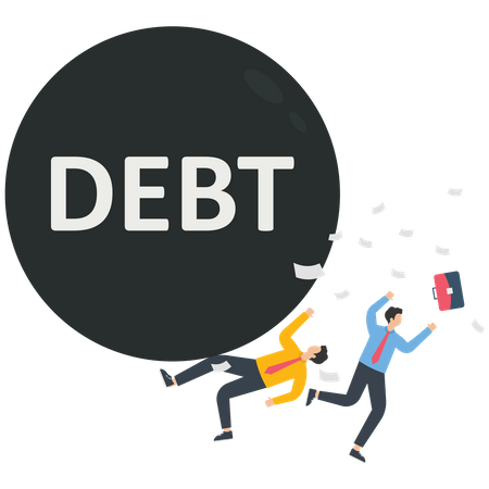 Huge debt fell hit the businessman  Illustration