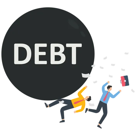Huge debt fell hit the businessman  Illustration