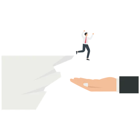 Huge Hand Caught The Businessman Who Fell Off The Cliff  Illustration