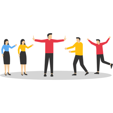 Huge hand divides men and women into two groups  Illustration