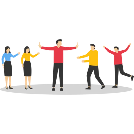Huge hand divides men and women into two groups  Illustration