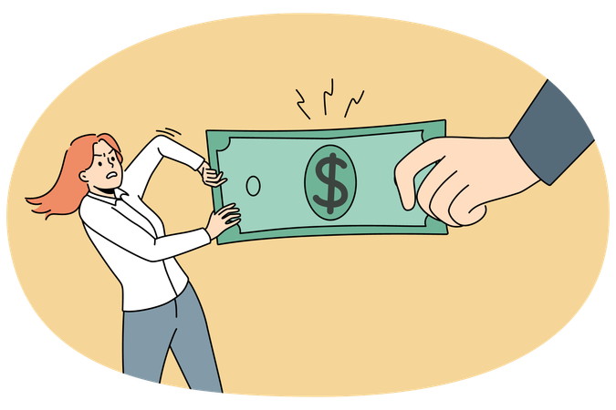 Huge hand taking money from people  Illustration