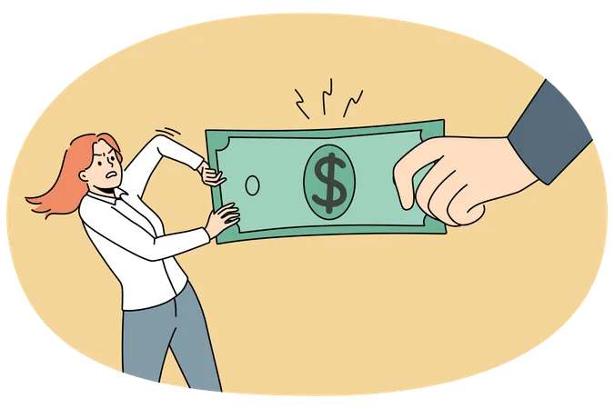 Huge hand taking money from people  Illustration