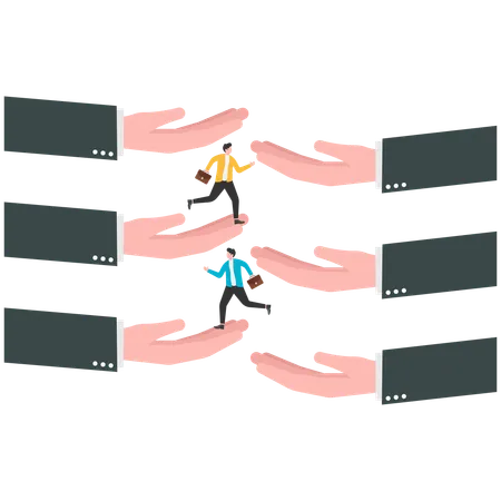 Huge hands help businessmen to continuously climb  Illustration