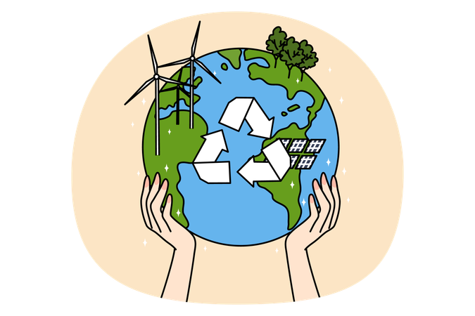 Huge hands hold earth globe  Illustration