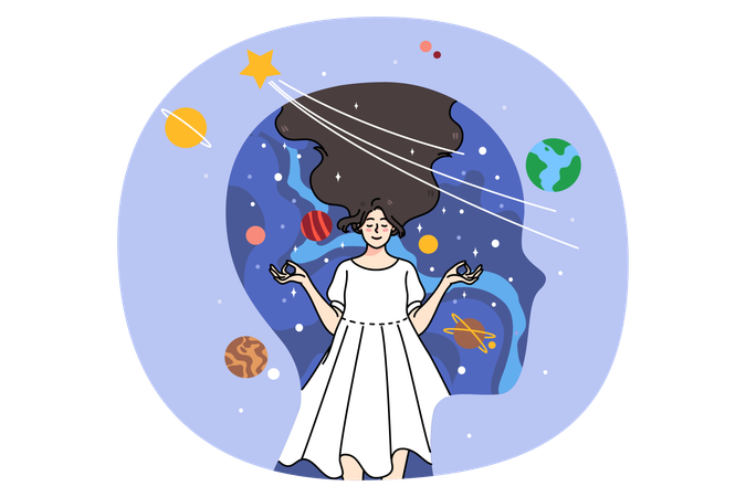 Huge head with mindful woman inside  Illustration