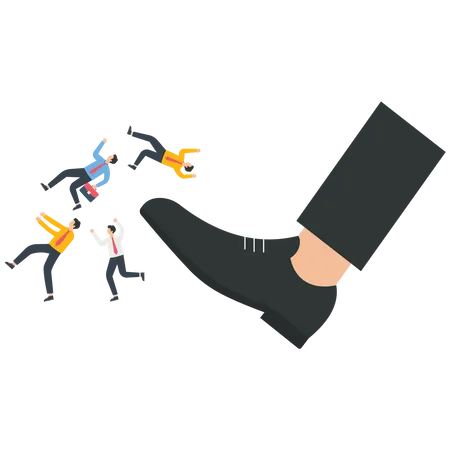Huge kick flies a group of businessmen  Illustration