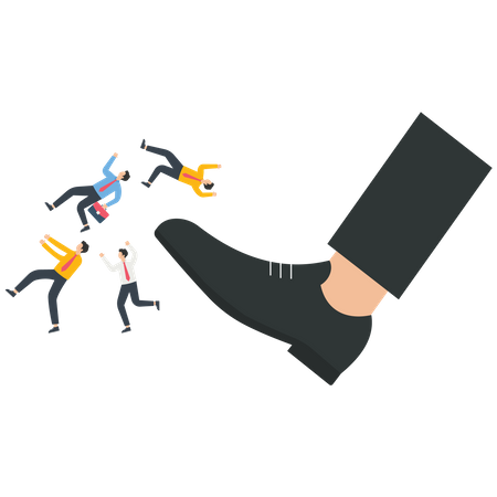 Huge kick flies a group of businessmen  Illustration