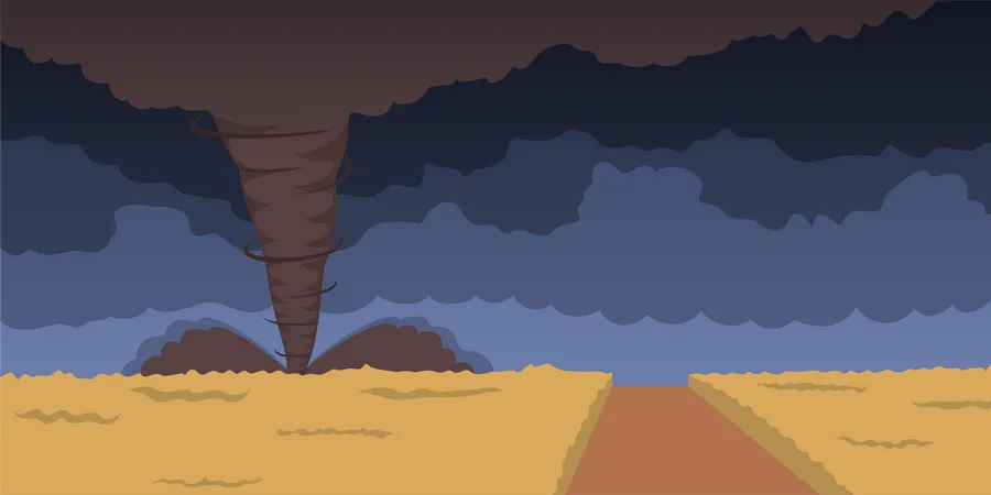 Huge tornado coming from the field  Illustration