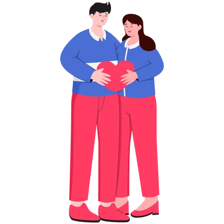 Hugging Couple Holding Love  Illustration