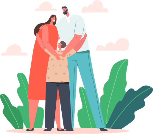 Hugging mother and father  Illustration