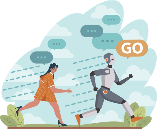 Human and robot running race  일러스트레이션