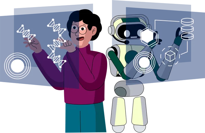 Human And Robot Working Together  Illustration