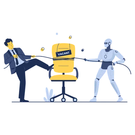 Human Artificial Intelligence And Robots Are Fighting For Job Vacancies Flat Vector Illustration Illustration