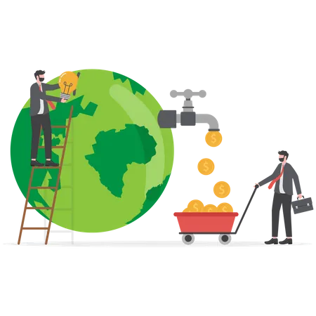 Businessman Making Money Through Creative Idea Make Money Earning Or Profit From Business Clean Energy Investment Vector Illustrator 일러스트레이션
