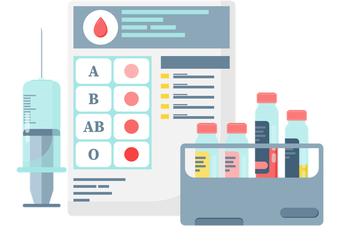Human blood group data of patient  Illustration
