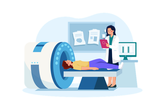 Human Body scanning in mri machine  Illustration