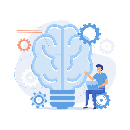 Human brain with gears thinking and users  Illustration