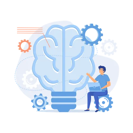 Human brain with gears thinking and users  Illustration