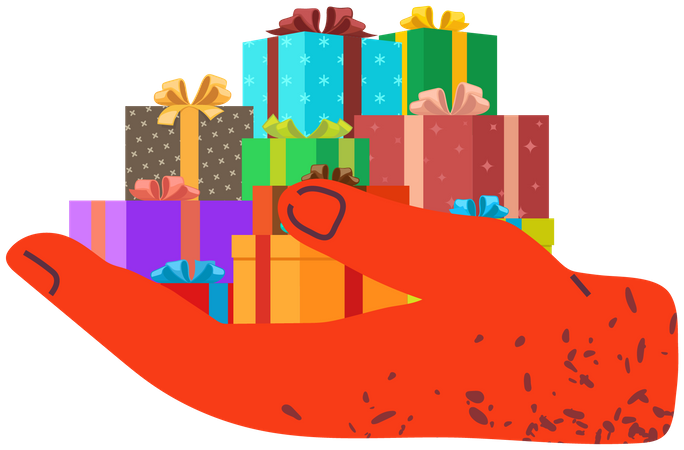 Human hand giving gift boxes  Illustration