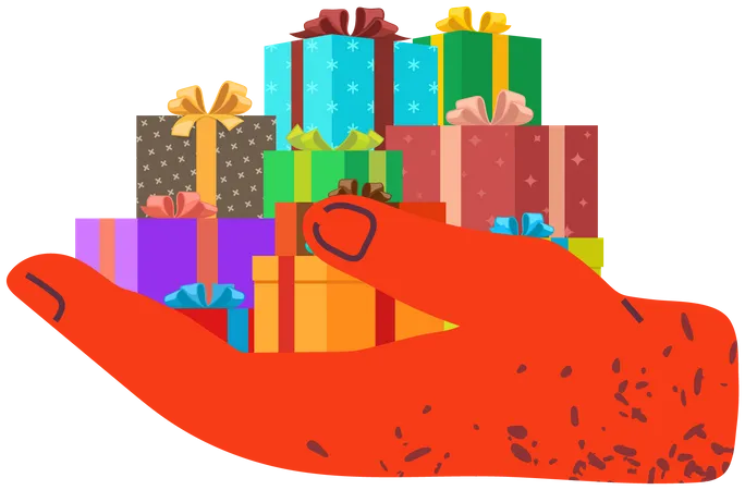 Human hand giving gift boxes  Illustration