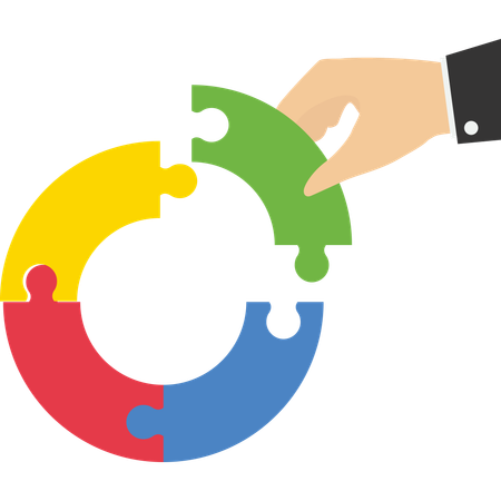 Human hand holding a piece of jigsaw to connect a circle chain  Illustration