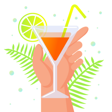 Human Hand Holding Glass with Cocktail  Illustration