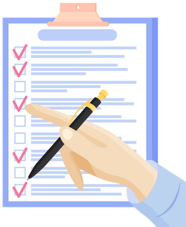 Human hand points to checklist  Illustration