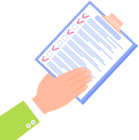 Human hand points to checklist  Illustration