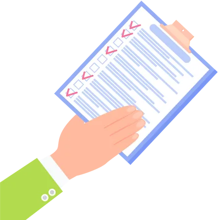 Human hand points to checklist  Illustration