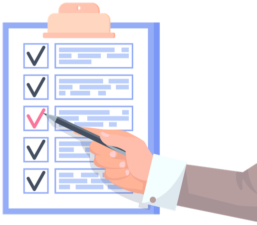 Human hand points to checklist  Illustration