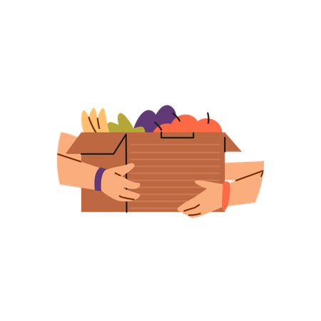 Human hands holding a box of food  Illustration