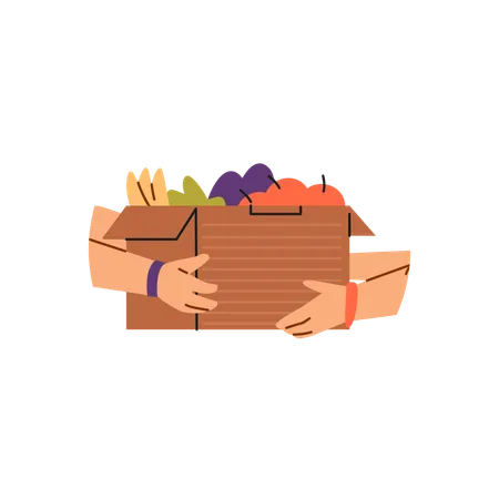 Human hands holding a box of food  Illustration