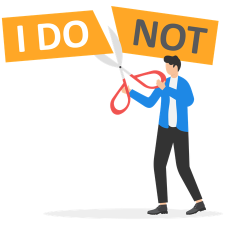 Human hands using scissors cut the word I do not text  Illustration