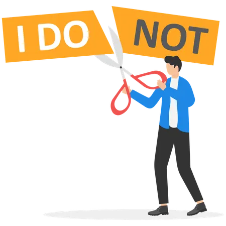 Human hands using scissors cut the word I do not text  Illustration