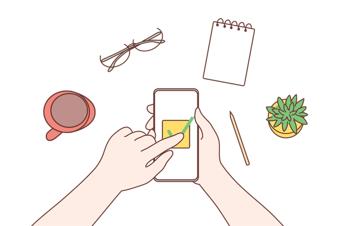 Human hands using smartphone in office for work  Illustration