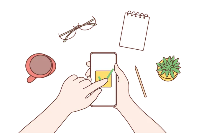 Human hands using smartphone in office for work  Illustration