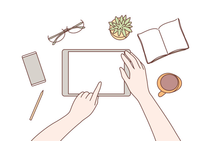 Human hands using tablet in office for  social network communication  Illustration